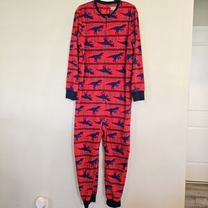 Jammies‎ One Piece Pajamas Mens Sz Medium Red Blue Santa Dinosaur.E24